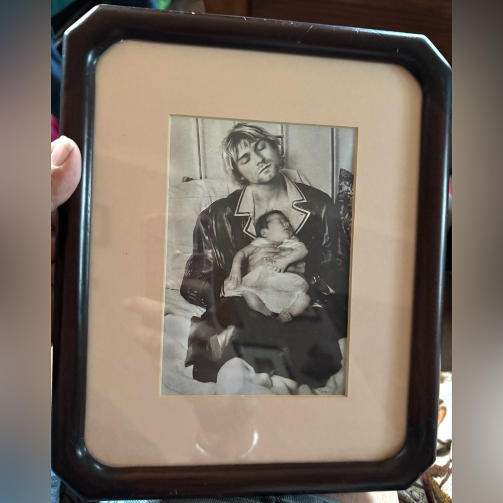 Vintage Framed Image of Kurt Cobain and Francis Bean Cobain, his Daughter
